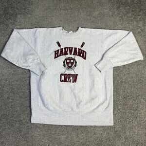Vintage Harvard Crimson Crew Team Sweatshirt Mens L Gray Weave Crewneck 90s